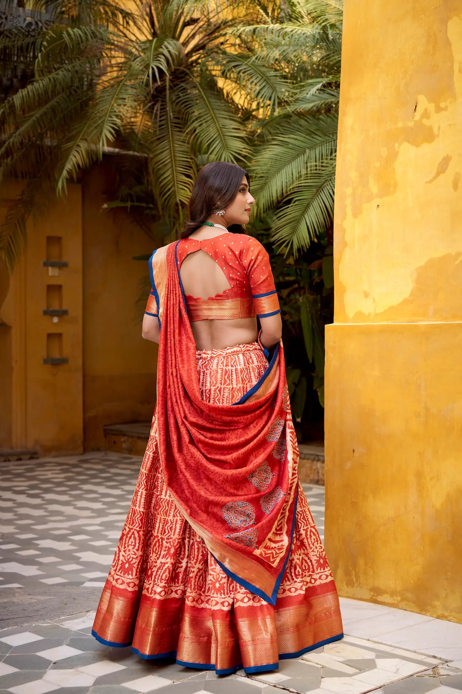 Rust Orange Dola Silk Printed Lehenga Choli