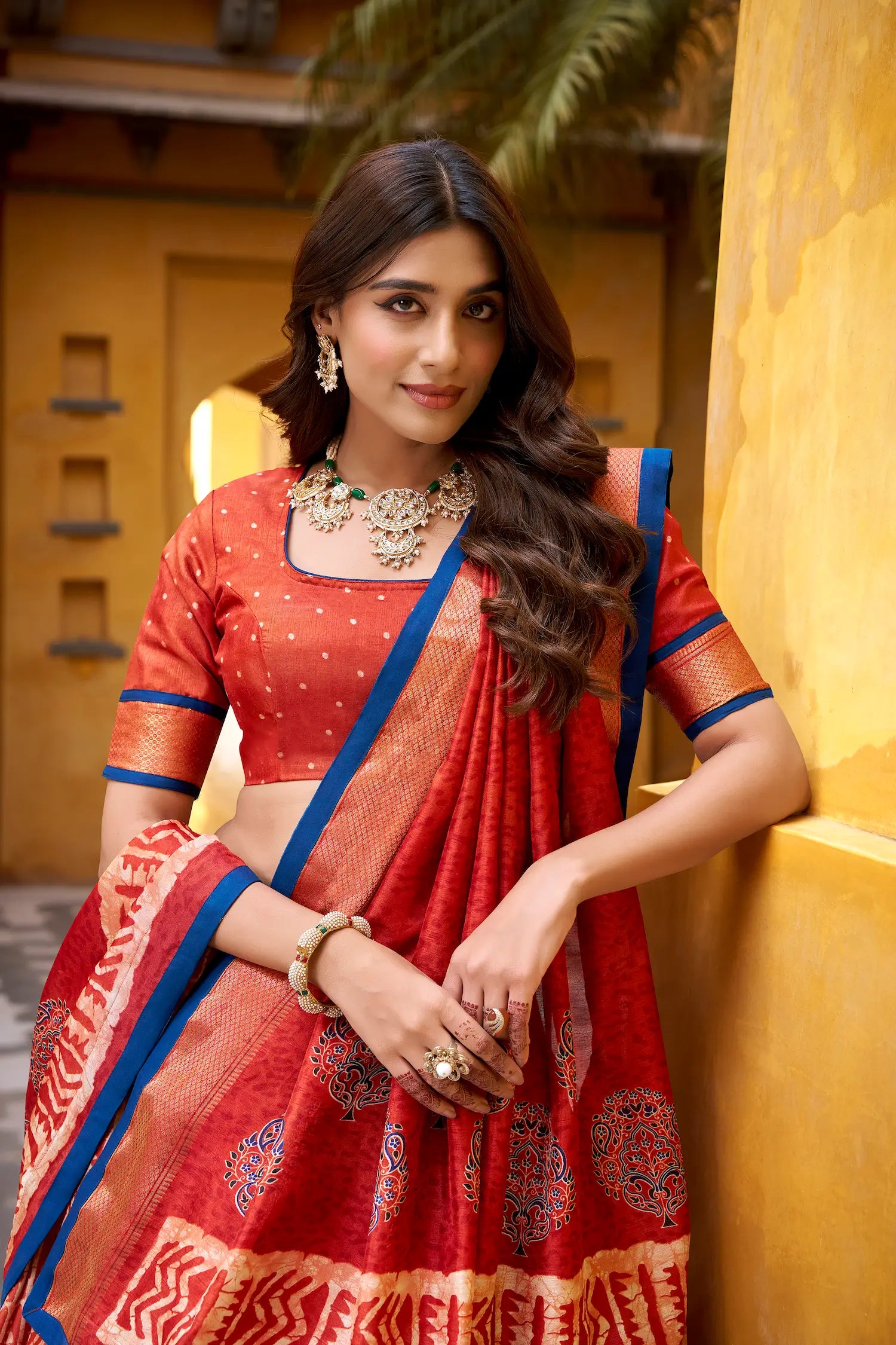 Rust Orange Dola Silk Printed Lehenga Choli