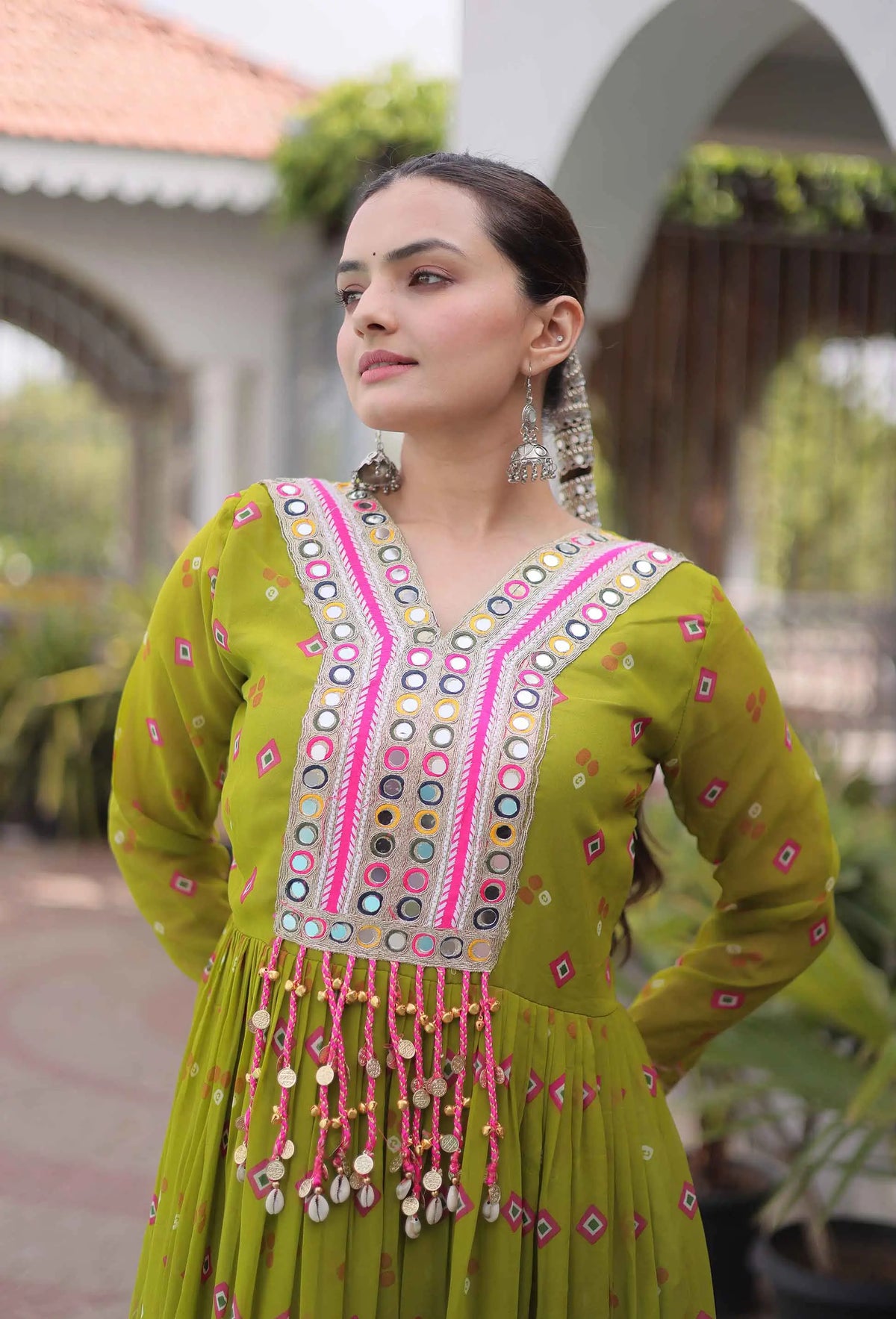 Parrot Georgette Kutchi Work Navratri Gown