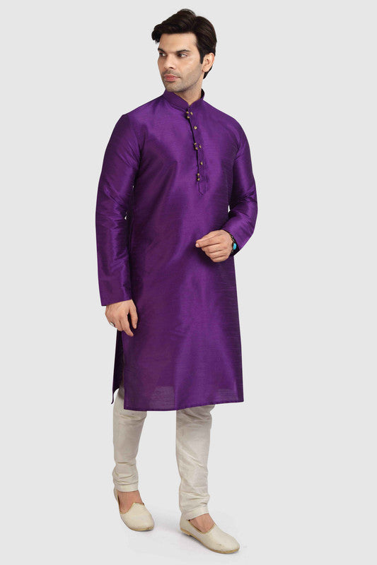 Men's Purple Art Silk Solid Kurta Pajama Set