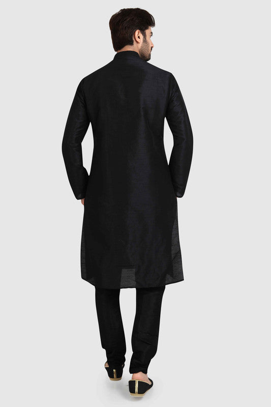 Men's Black Art Silk Solid Kurta Pajama Set