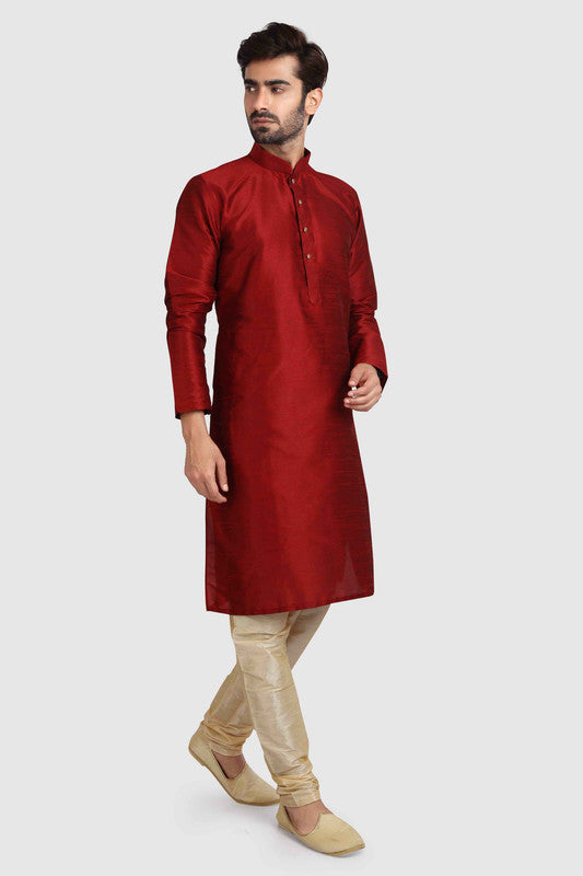Men's Maroon Art Silk Solid Kurta Pajama Set