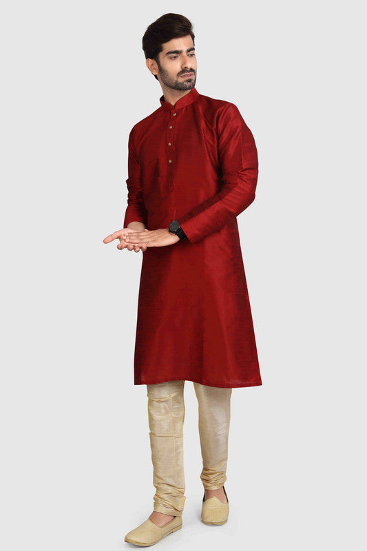 Men's Maroon Art Silk Solid Kurta Pajama Set