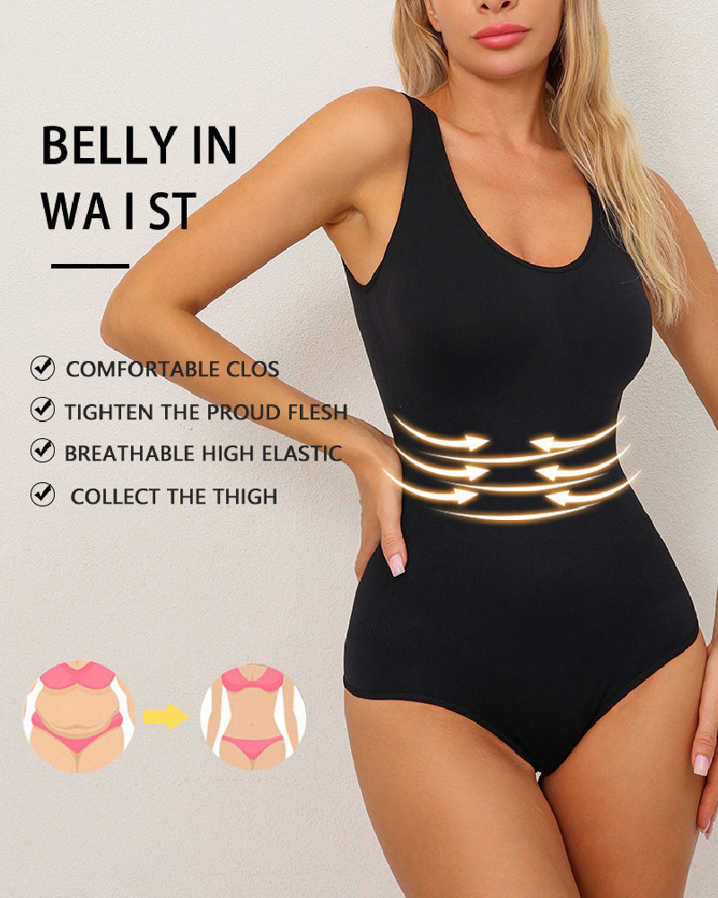 Tummy Control Scoop Neck Sculpting Thong Tank Top Shapewear Bodysuits - By Qivii