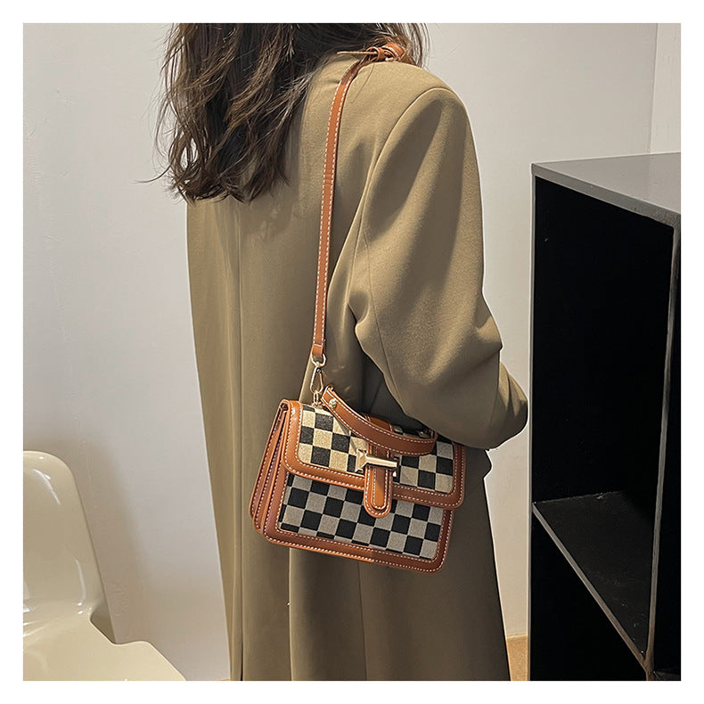 Women’s Stylish Houndstooth Checkered Crossbody Bag - Compact Square Shoulder Bag for Everyday Use
