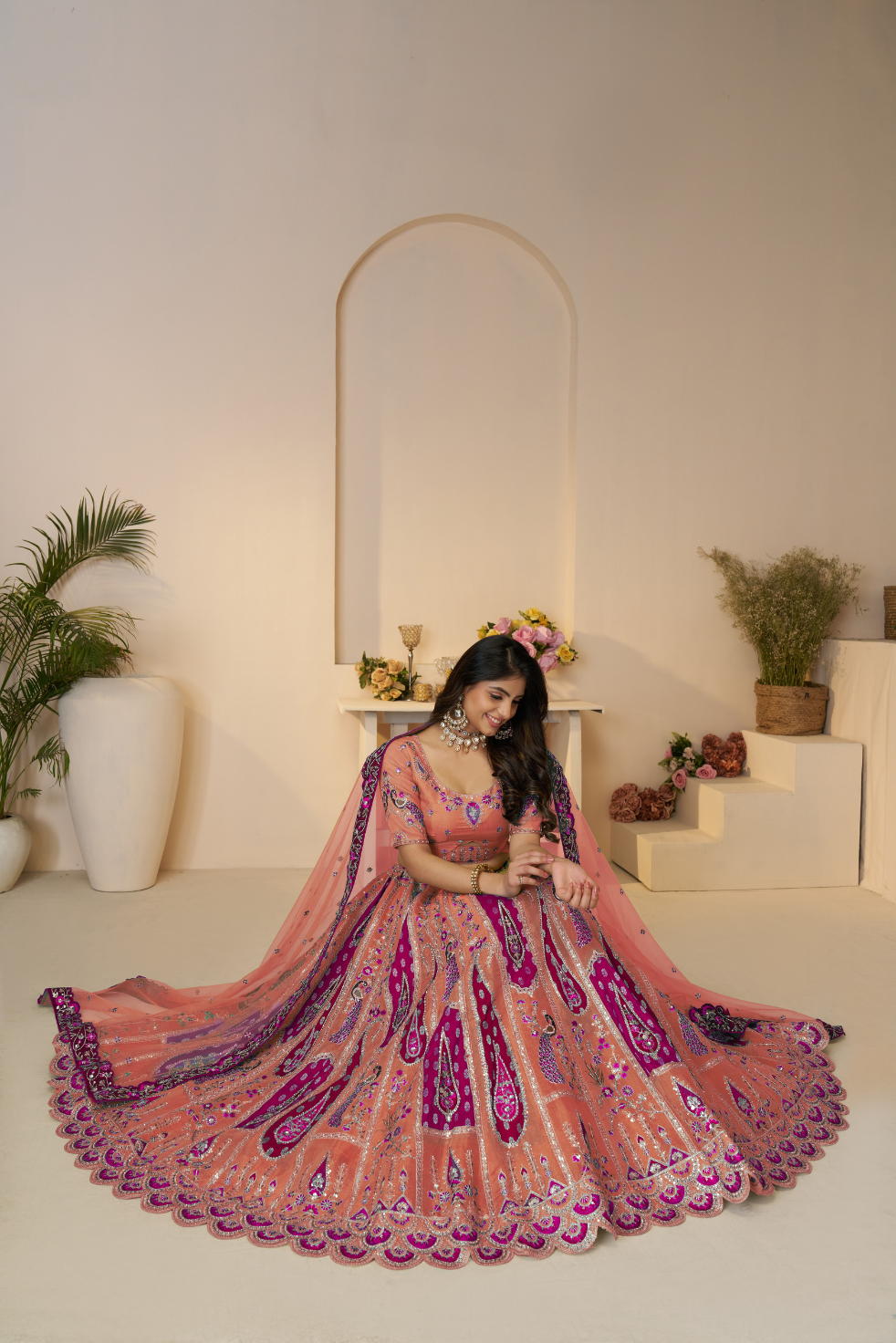 Sunrise Orange Traditional Designer Silk Lehenga with Elegant Cutwork - qivii