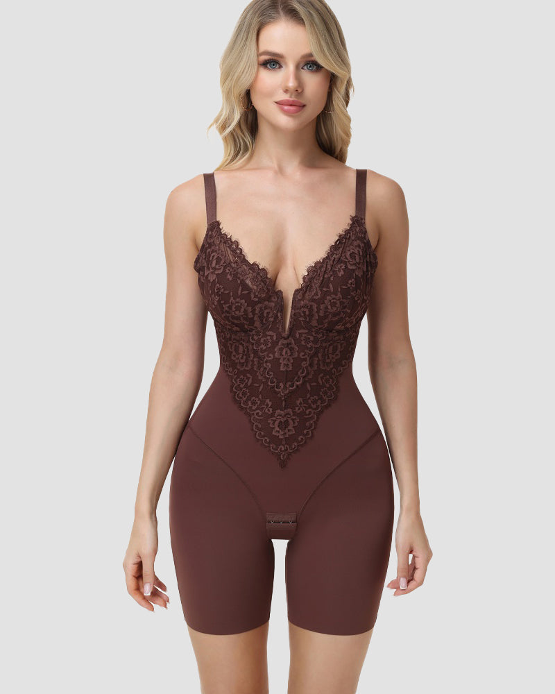 Shapshe® Lace Plunge Backless Bodysuit Shapewear