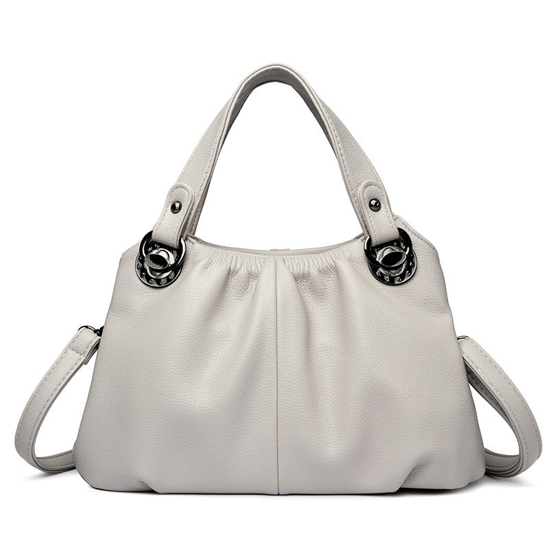 Women's Genuine Leather Crinkled Tote Bag – Minimalist 3-in-1 Purse (Handheld/Shoulder/Crossbody) for Work to Weekend