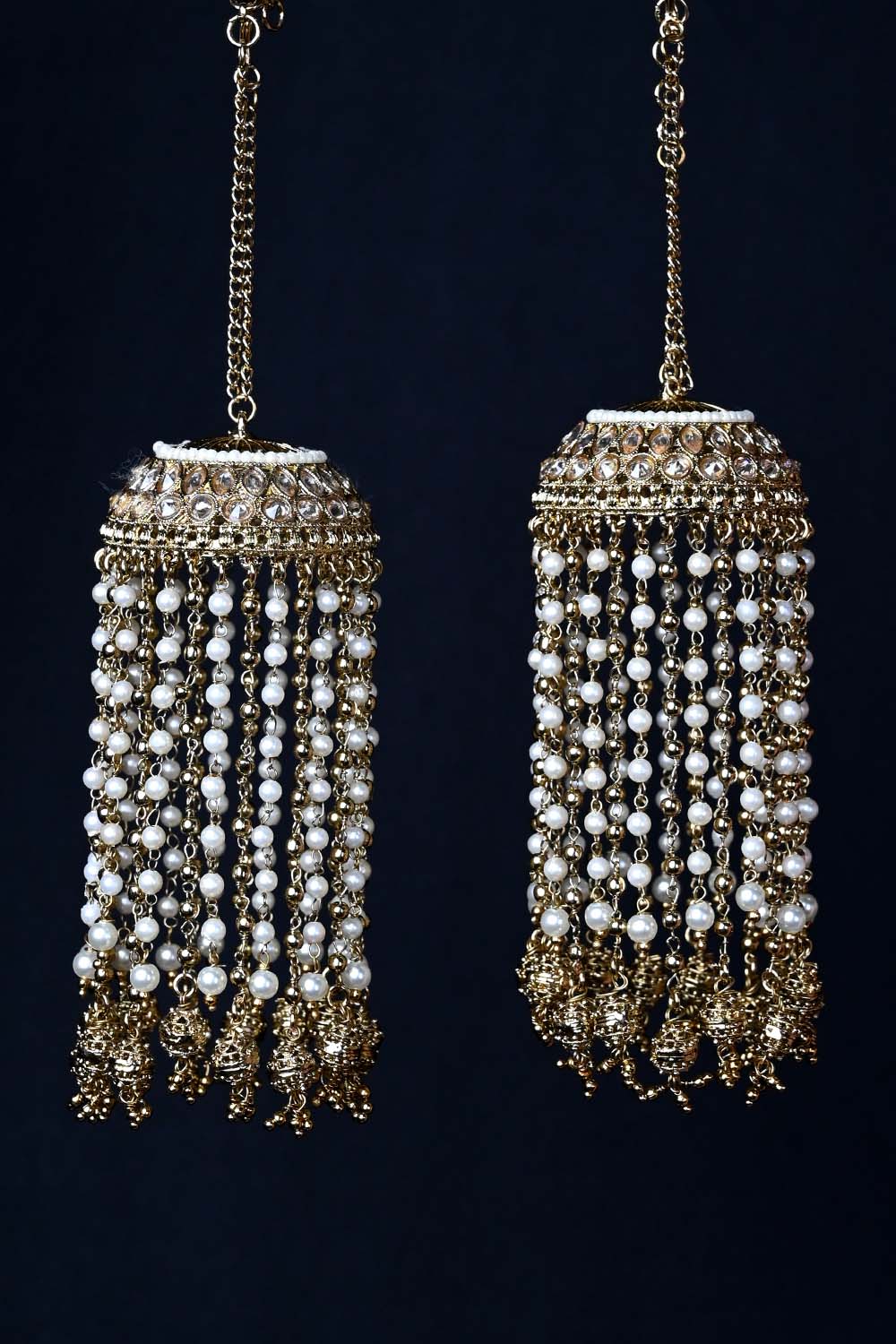Aparna Copper Polki Gold Plated Pearl Hanging Kalire - qivii