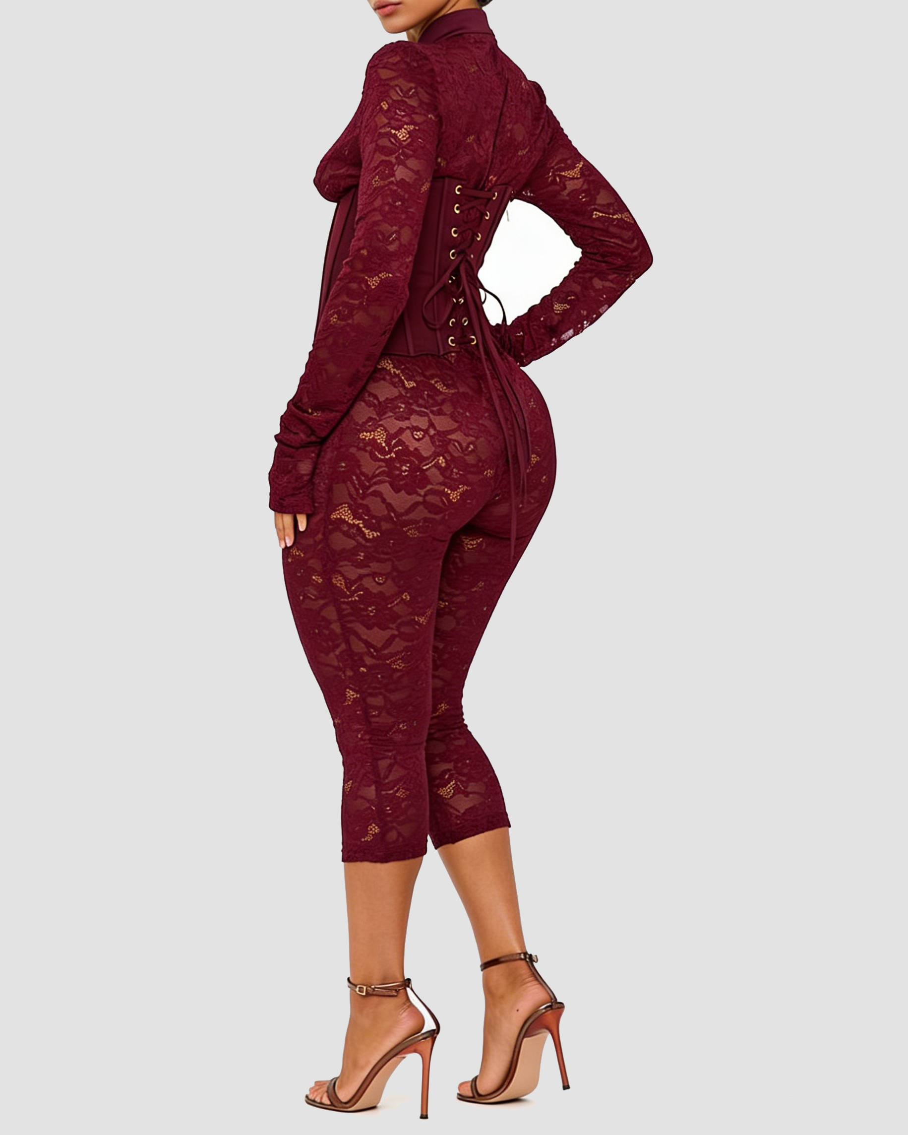 Lace Corset Long-sleeved Hourglass Jumpsuit - By Qivii