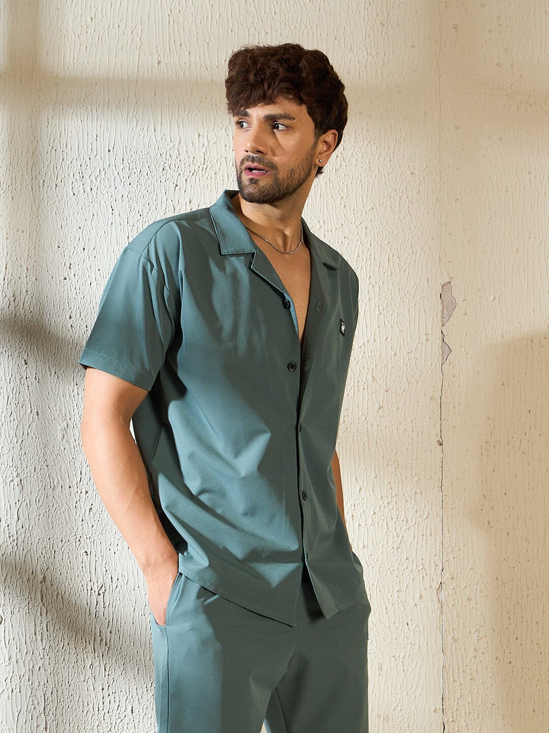 Cadet Blue Bowling Shirt - qivii