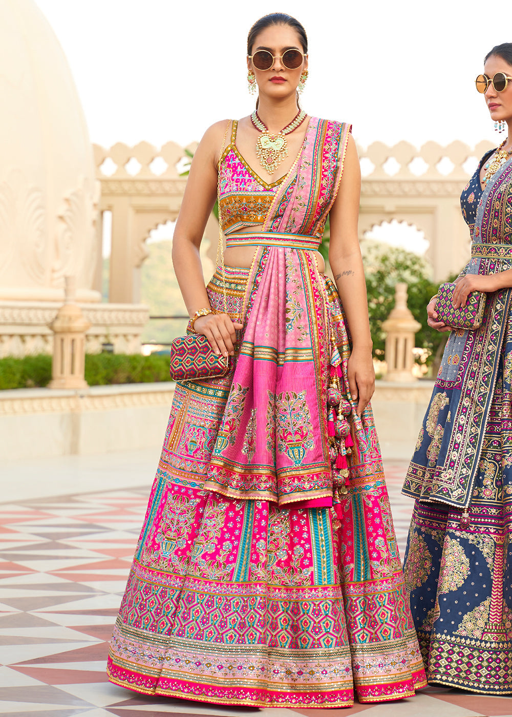 Shades Of Pink Ready to Wear Designer Silk Lehenga Choli with Sparkle & Mirror work | Ready To Wear - qivii
