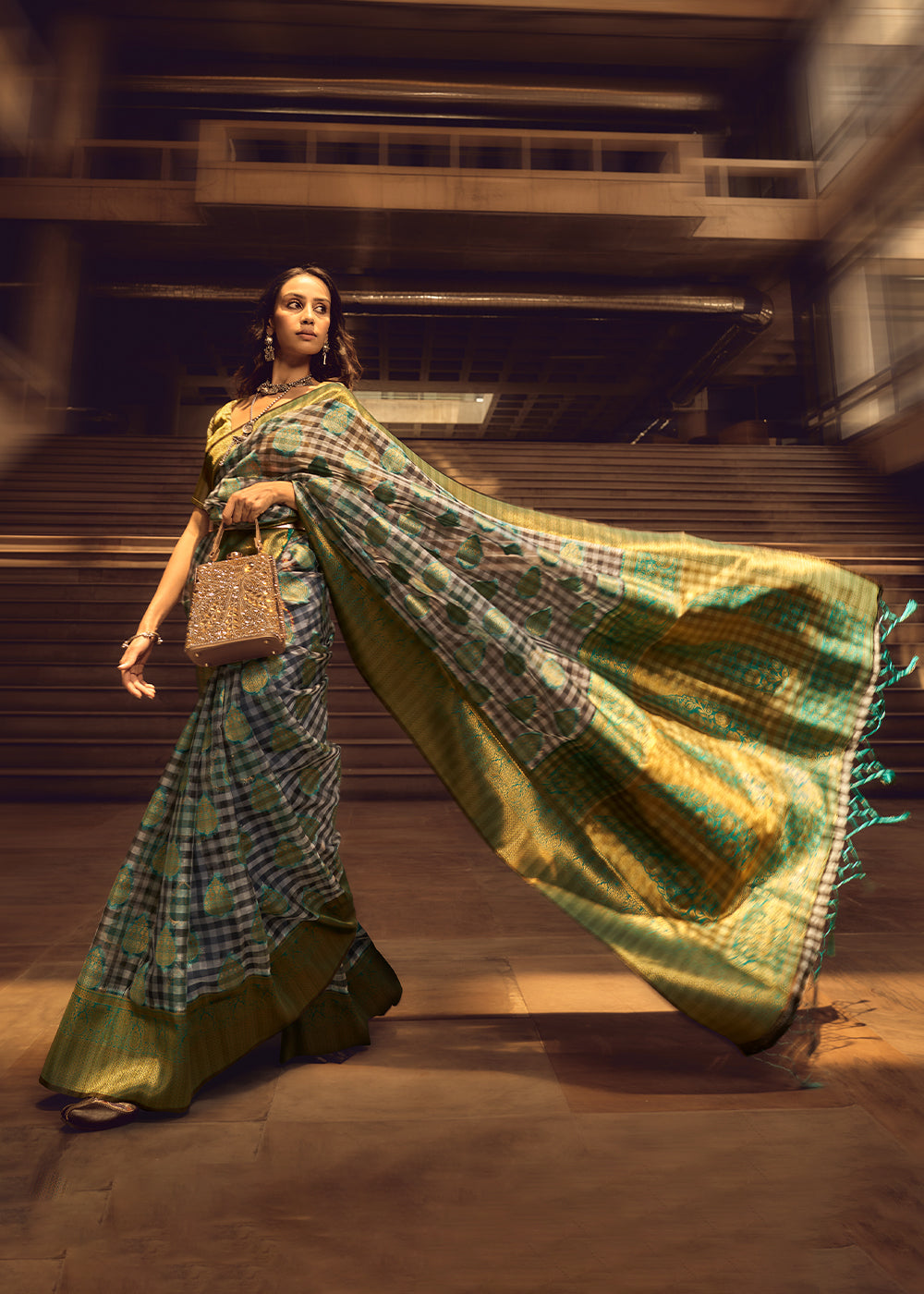 Cool Green Zari Woven Banarasi Silk Saree - qivii