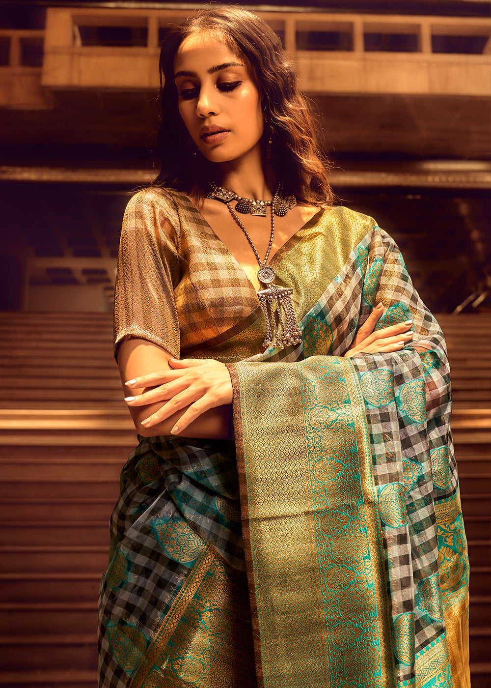 Cool Green Zari Woven Banarasi Silk Saree - qivii