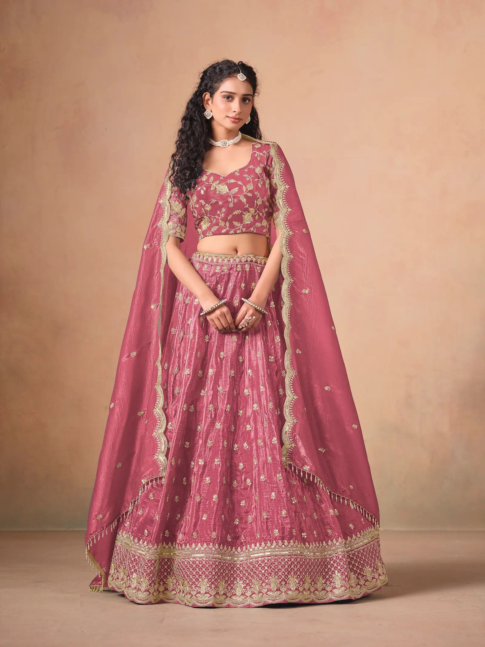 Tulip Pink Organza Embroidery Work Lehenga Choli - qivii