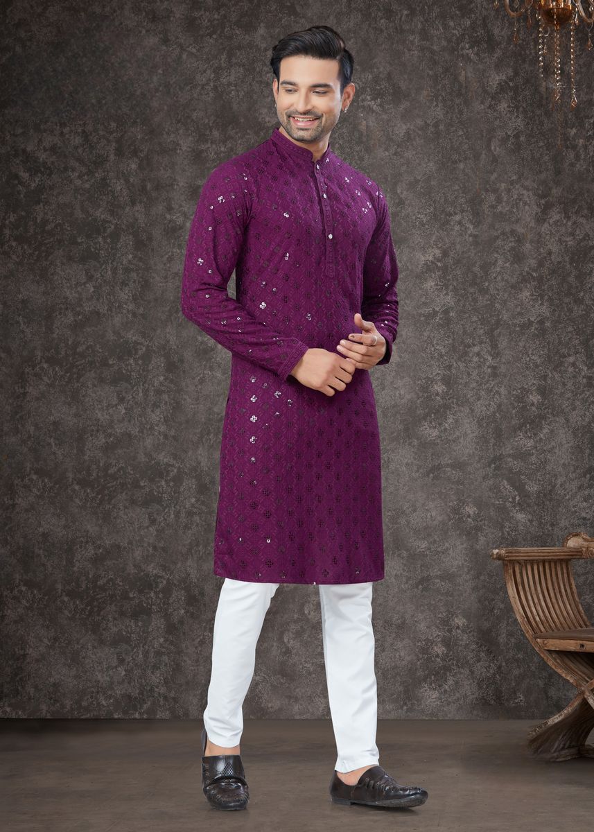 Wine Rayon Sifly Cotton Kurta Set - qivii