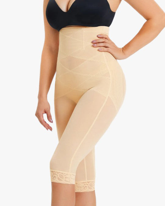 Women's High Waist Lace Trim Sheer Mesh Shapewear Shaping Pants