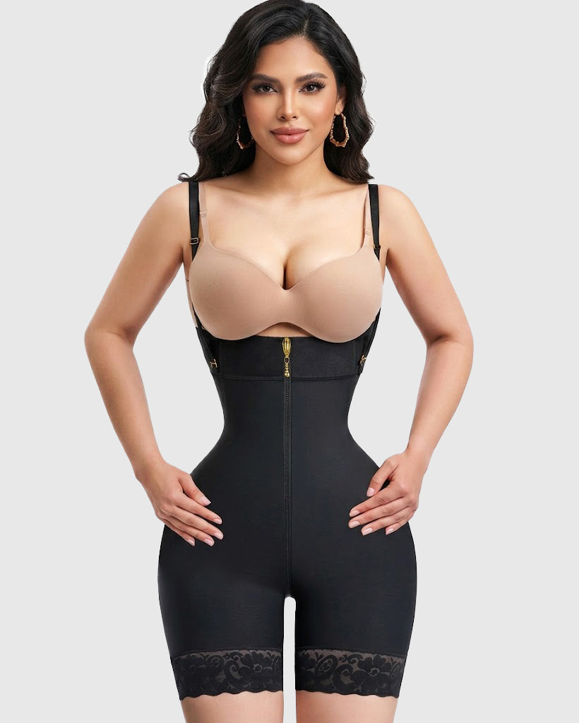 Front Zipper Adjustable Strap Tummy Control Butt Lifting Shaping Bodysuit