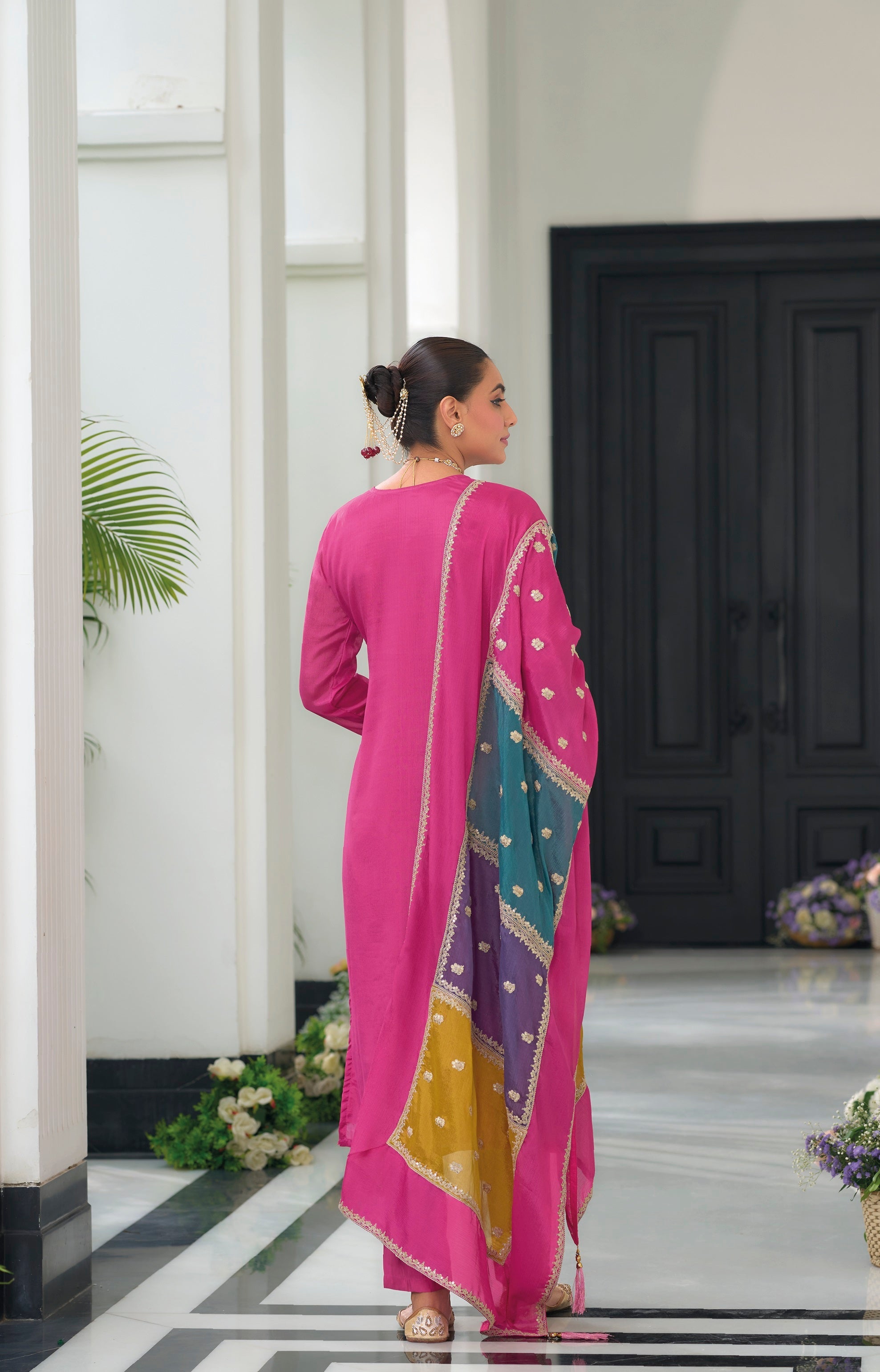 Pink hevey Chinon with emboidery work Salwar Suit - qivii