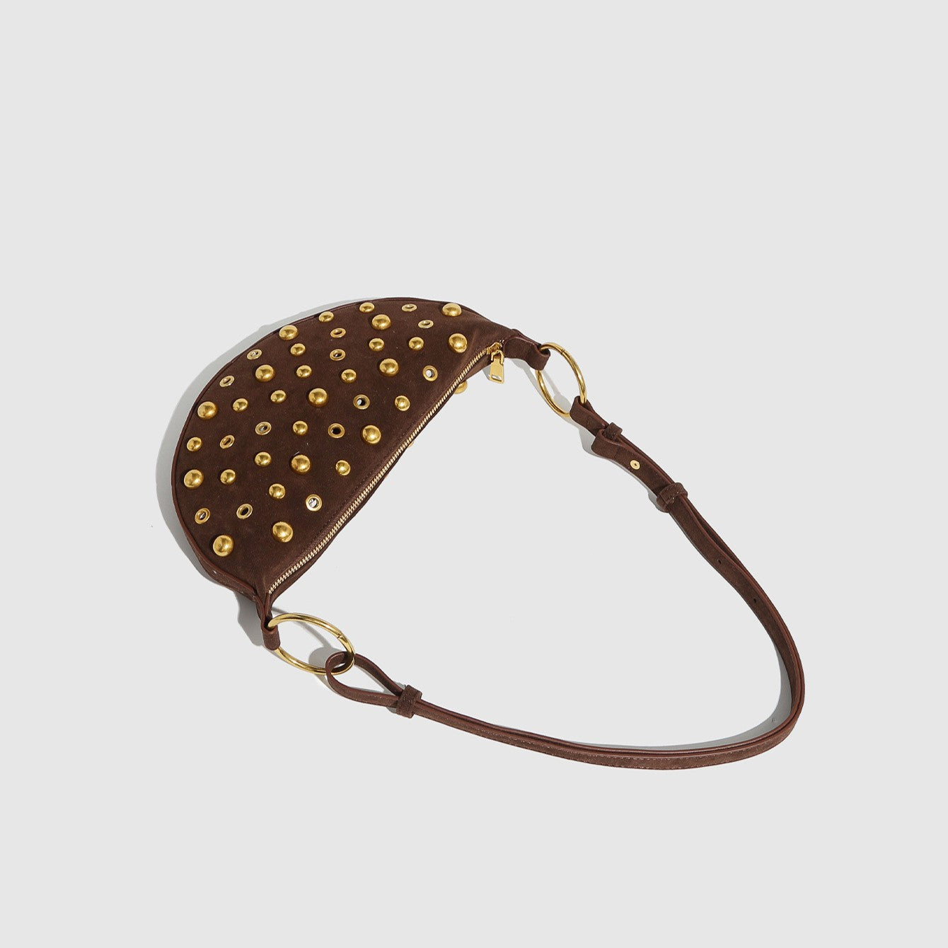 Women's Rebel Rivet Underarm Bag - Punk-Edge Mushroom Stud Shoulder Crossbody with Detachable Strap & Distressed Texture