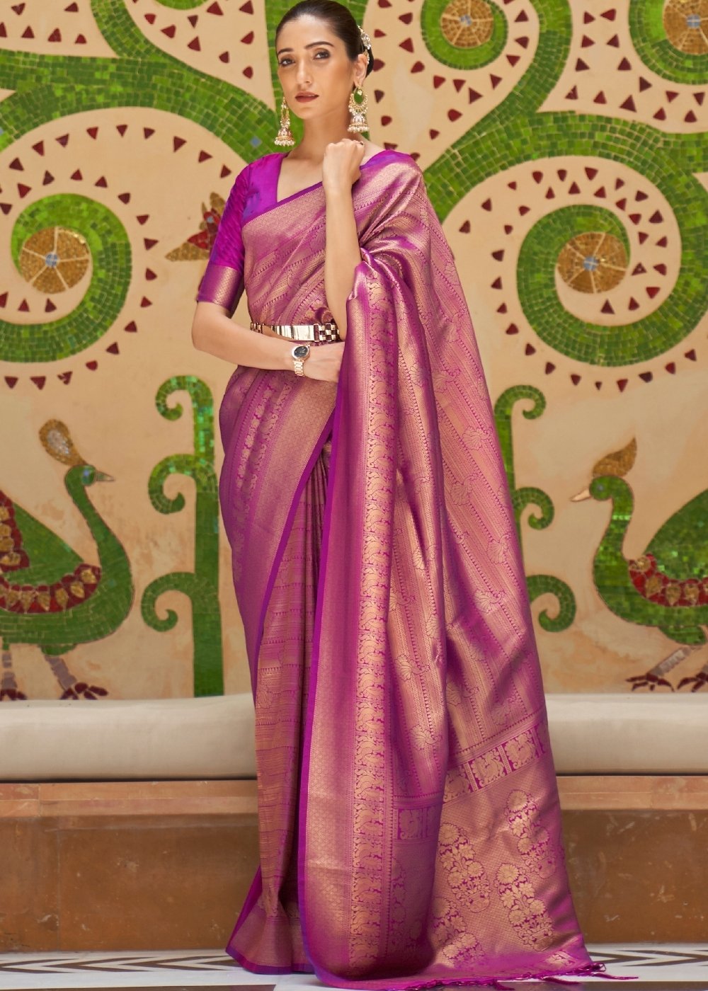 Lollipop Purple Zari Woven Kanjivaram Silk Saree - qivii