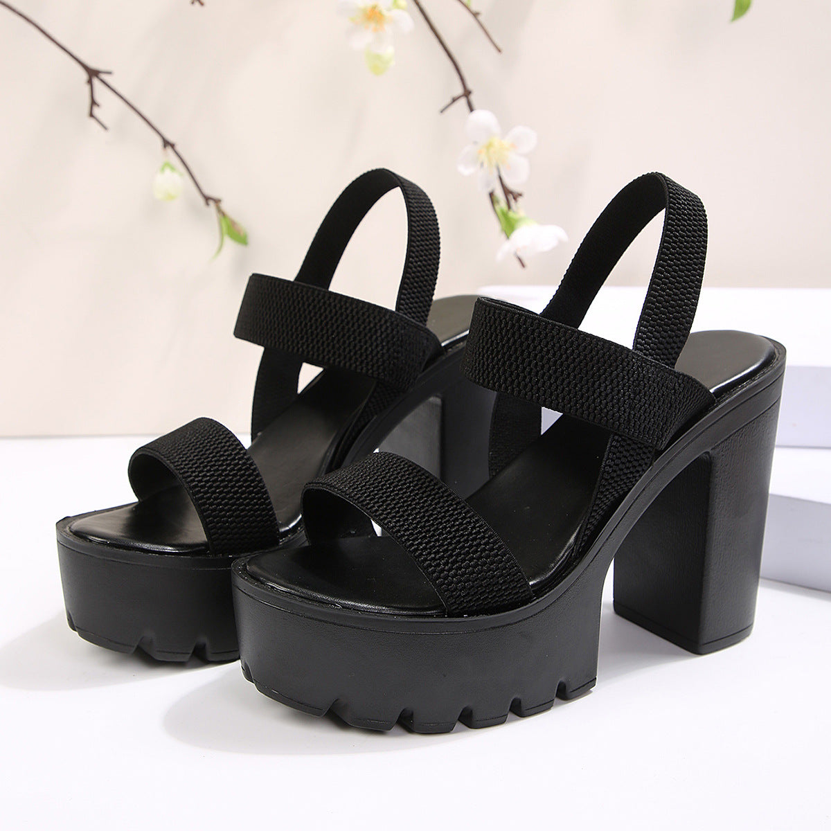 Women's Aveline One-Band Ultra-High Chunky Platform Slide Sandals – Elastic Back Strap Slip-On Heels (US 4–10.5)