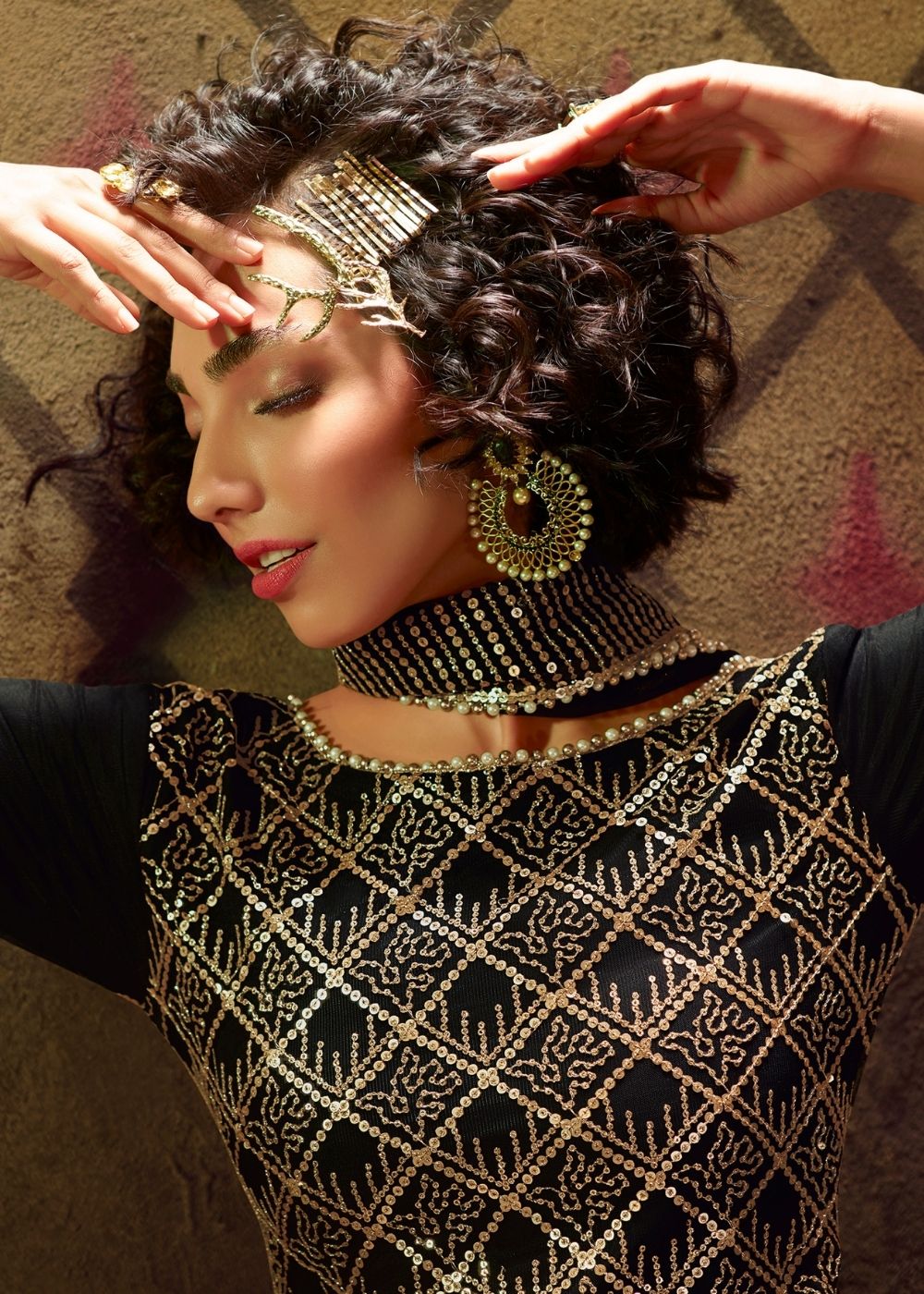 Midnight Black Designer Soft Net Sharara Suit with overall Sequins work - qivii