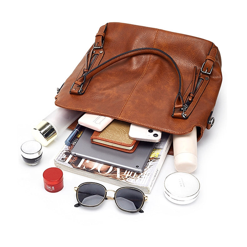 Ounamei Plaid Carry-All Hobo Tote Bag with Pouch for Women | PU Leather & Canvas Large-Capacity Shoulder & Crossbody Bag for Daily Use