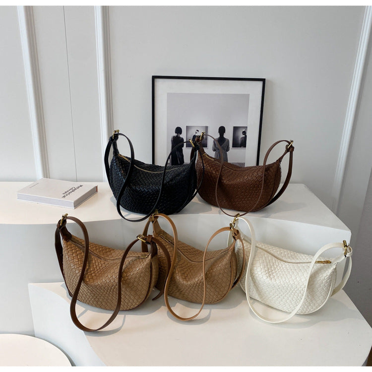 Women's Riviera Bias-Weave Crescent - Convertible Shoulder to Crossbody in French-Inspired Grain