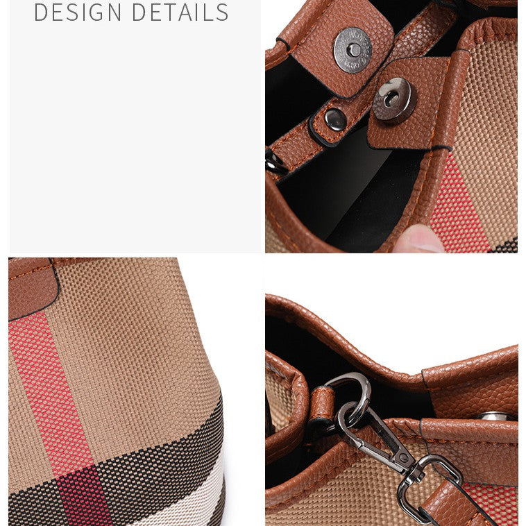 Women’s Regent Plaid Bucket Satchel — Heritage Check Full-Grain Leather Convertible with Detachable Pouch & Effortless Transition Carry