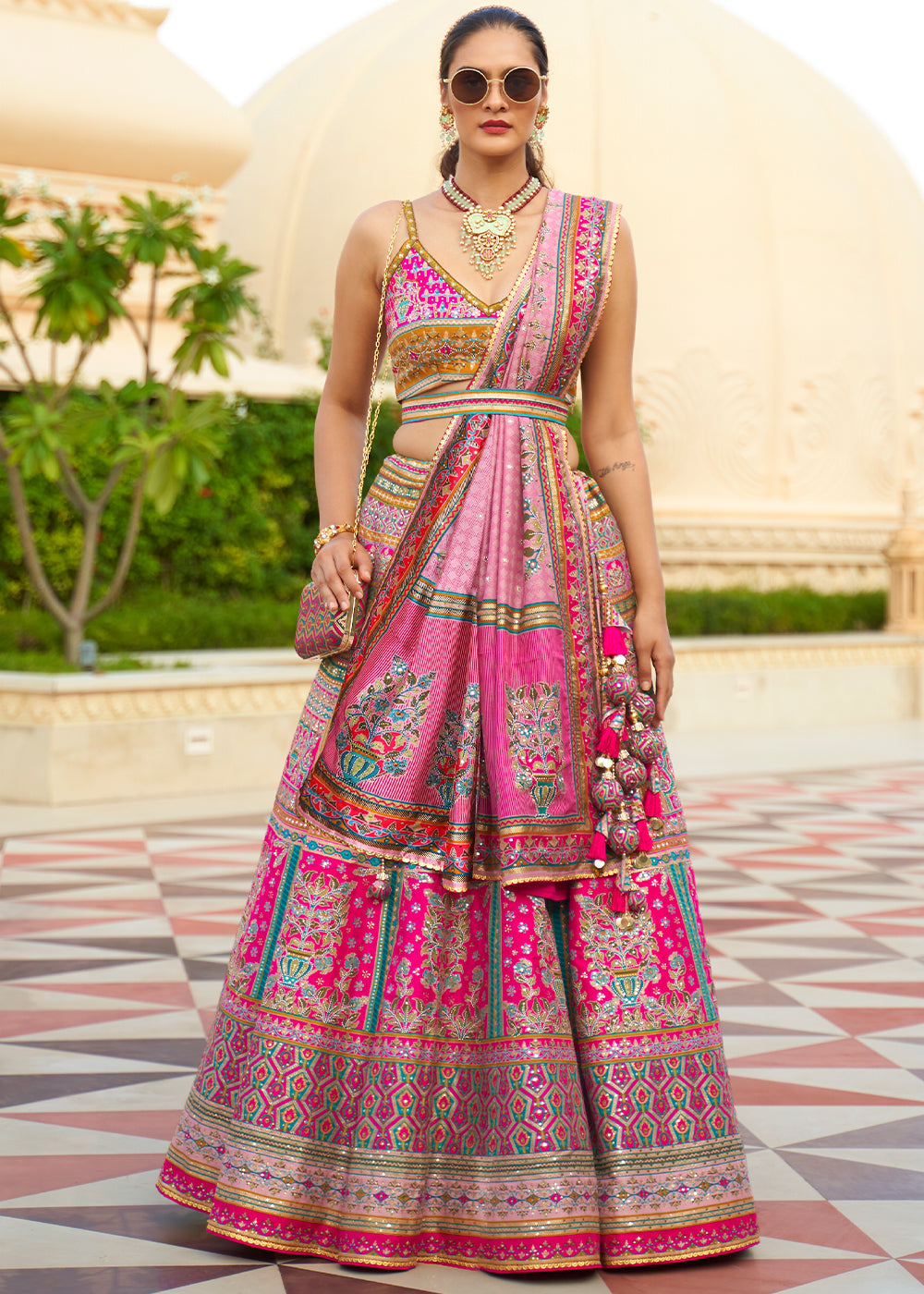 Shades Of Pink Ready to Wear Designer Silk Lehenga Choli with Sparkle & Mirror work | Ready To Wear - qivii