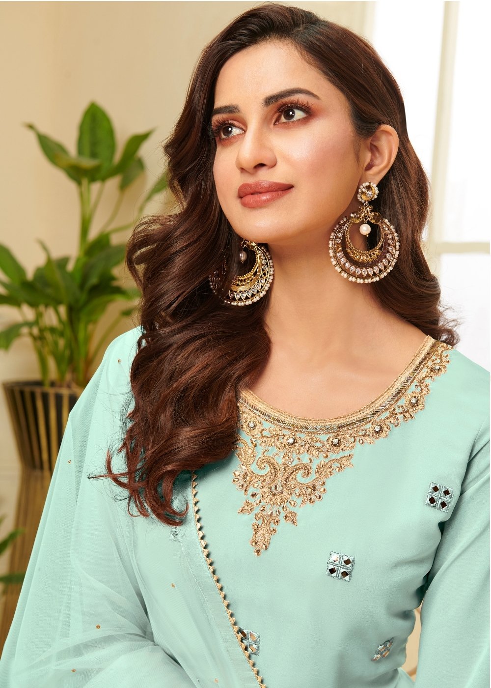 Powder Blue Georgette Sharara Suit with Gota work & Embroidery - qivii