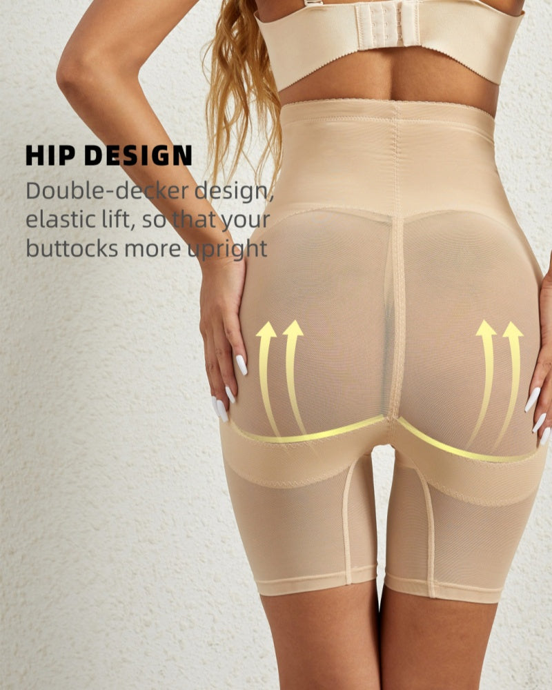 High Waist Stretchy Mesh Shaping Shorts with Adjustable Buckle - By Qivii