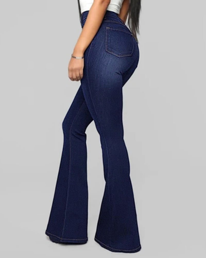 Fashion High Waist Hip Lift Slim Washed Flared Jeans - By Qivii