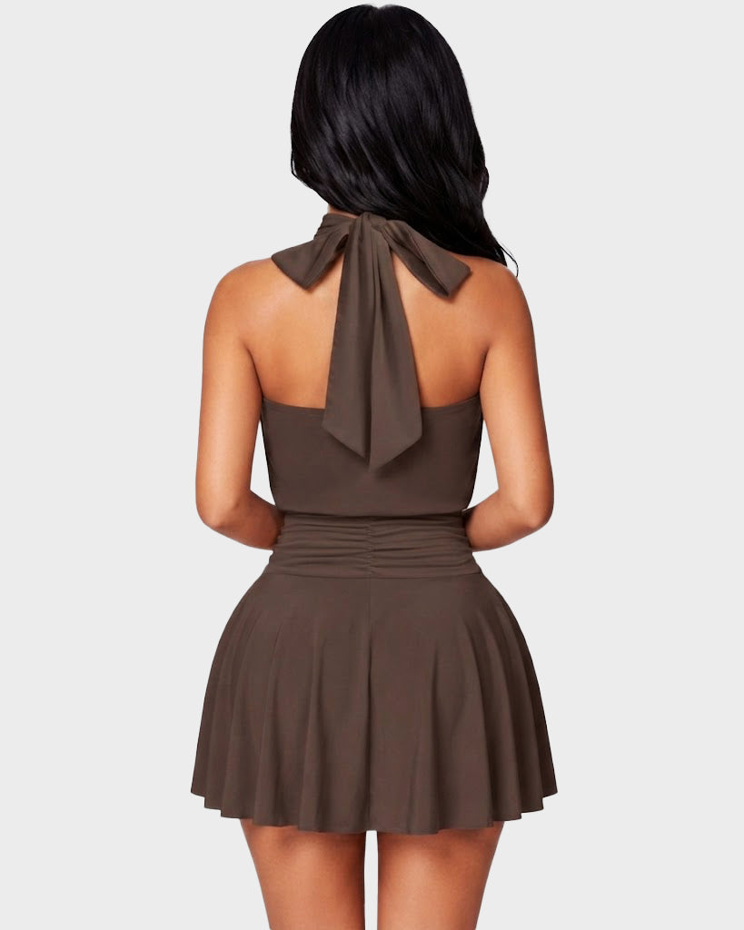 Collar Sleeveless A-Line Built-in Shorts Mini Dress - By Qivii
