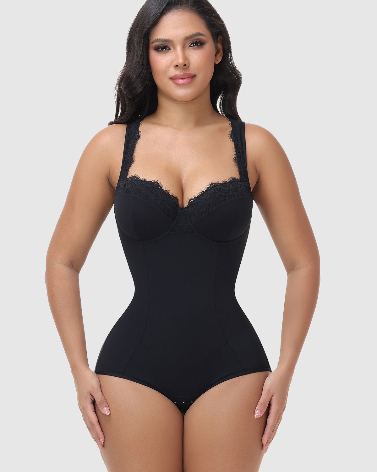 Lace V Neck Tummy Control Butt Lifting Racerback Hourglass Bodysuit