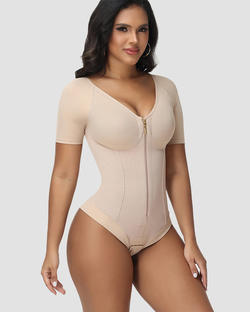 Shapshe® Short-Sleeve Tummy Control Thong Bodysuit