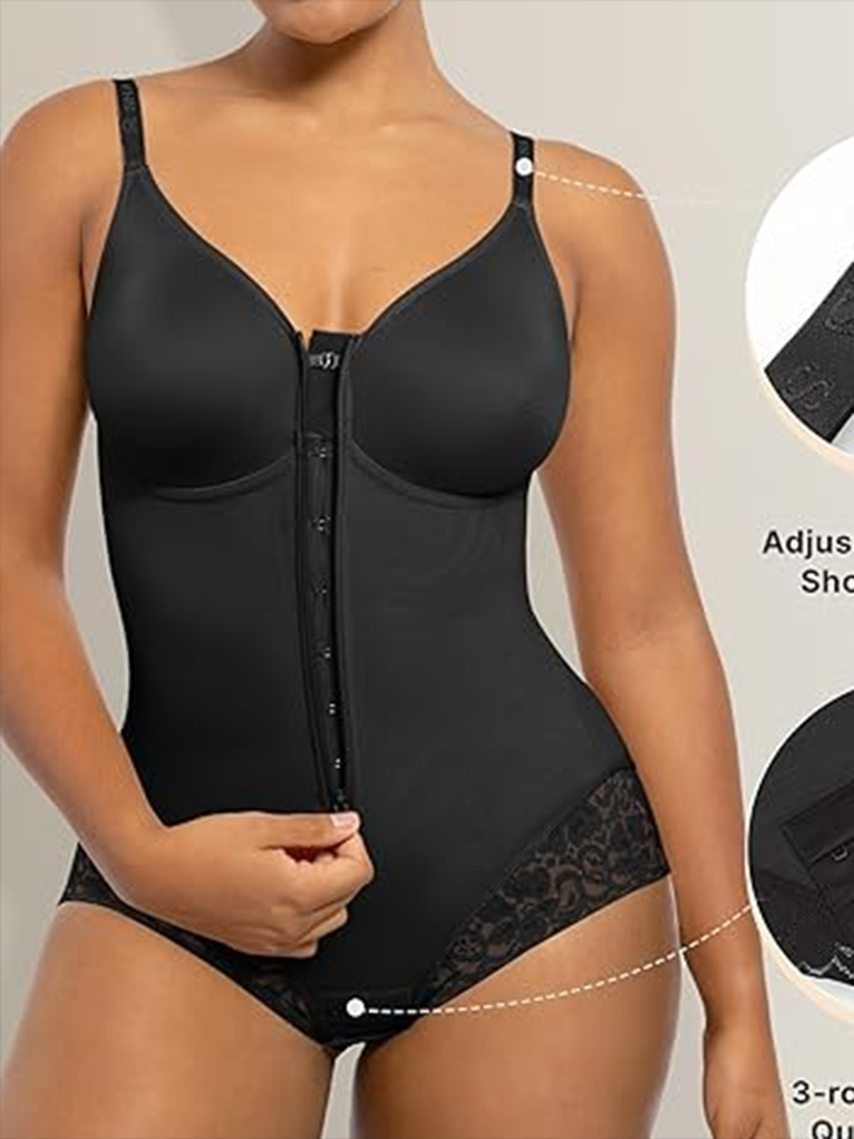 Lace-trimmed Tummy Control Zipper Shapewear Bodysuit