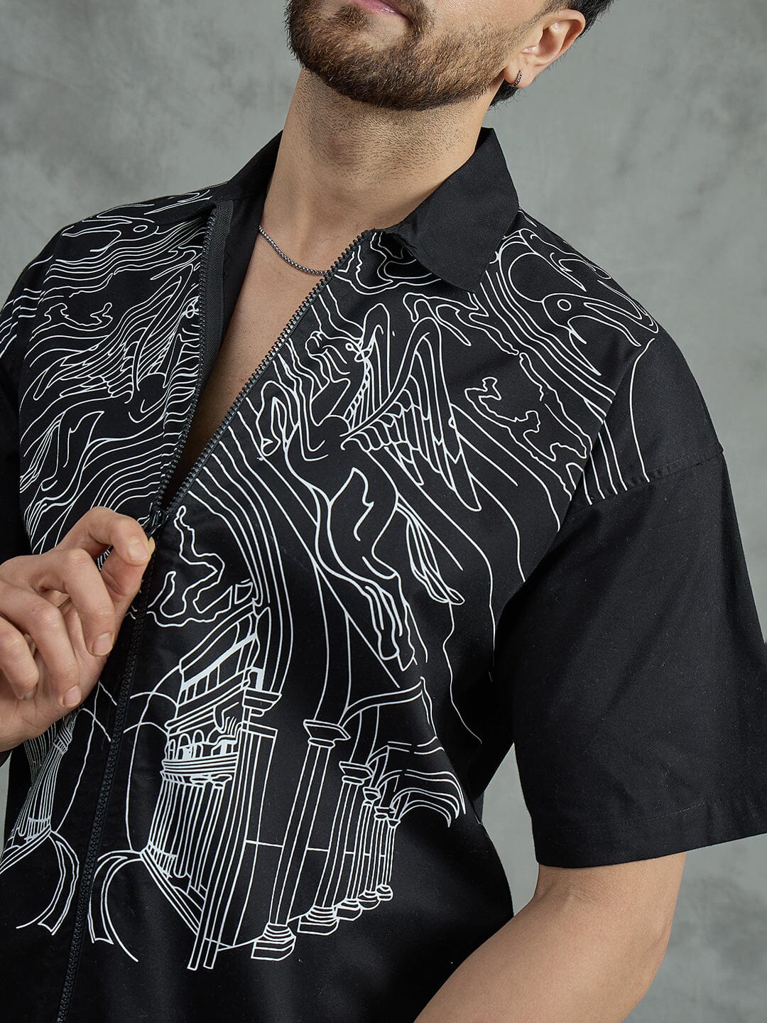 Black Lineart Zipped Shirt