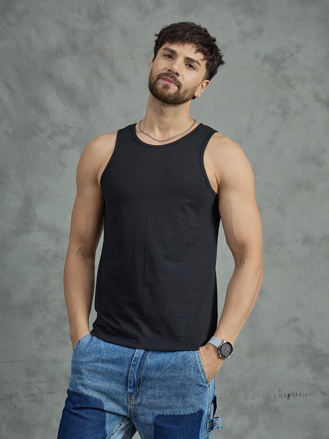 Grey Paisley Cropped Shirt With Black Vest