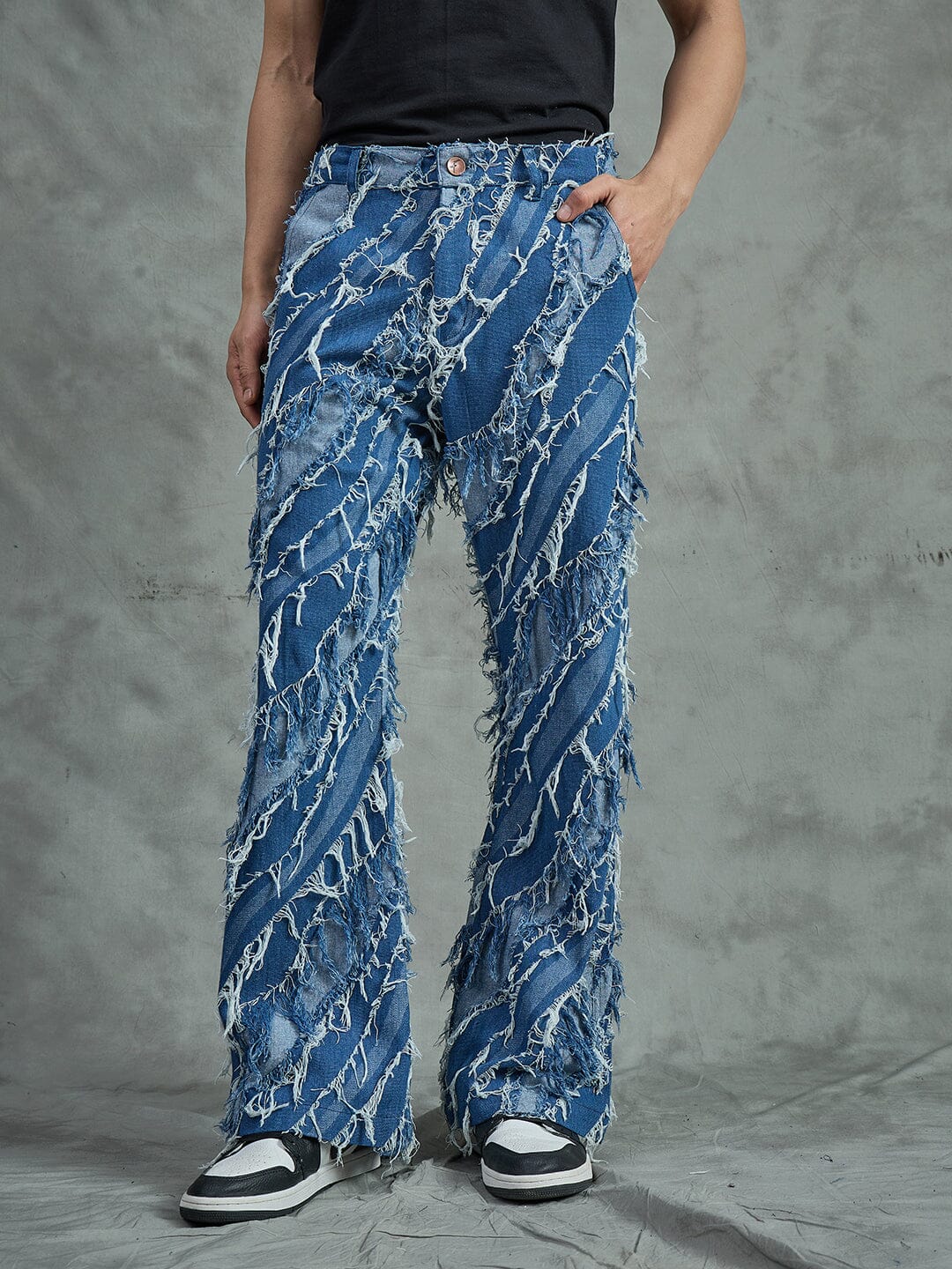 Indigo Heavy Damaged Flared Denim