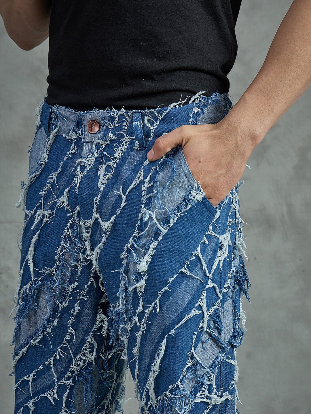 Indigo Heavy Damaged Flared Denim