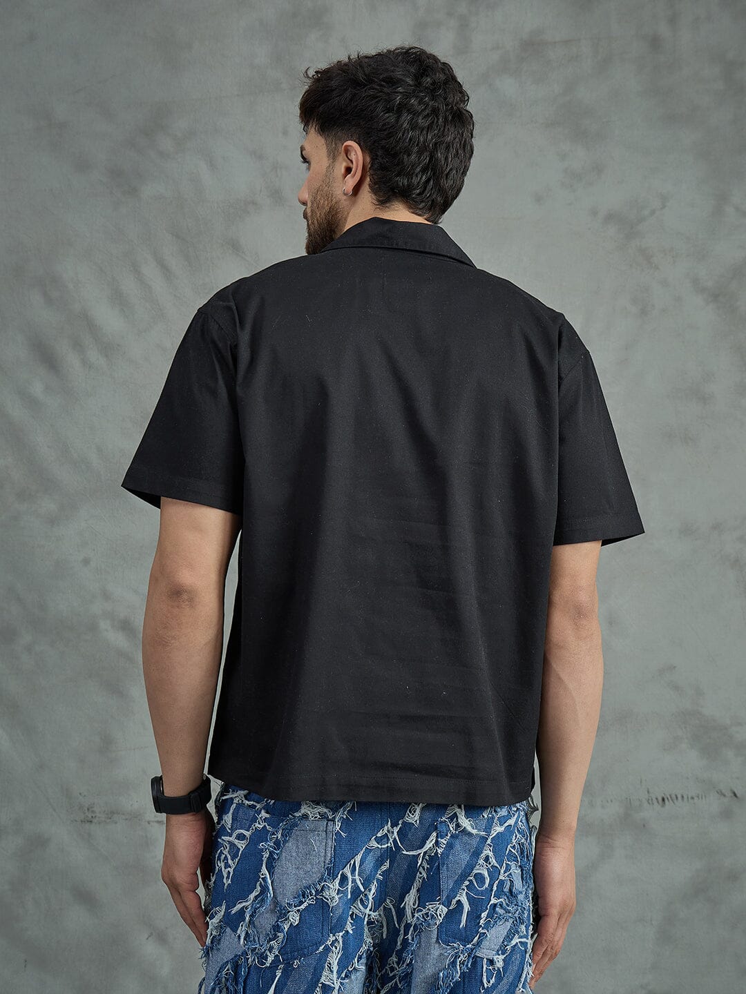 Black Korean Style Unibutton Cuban Shirt