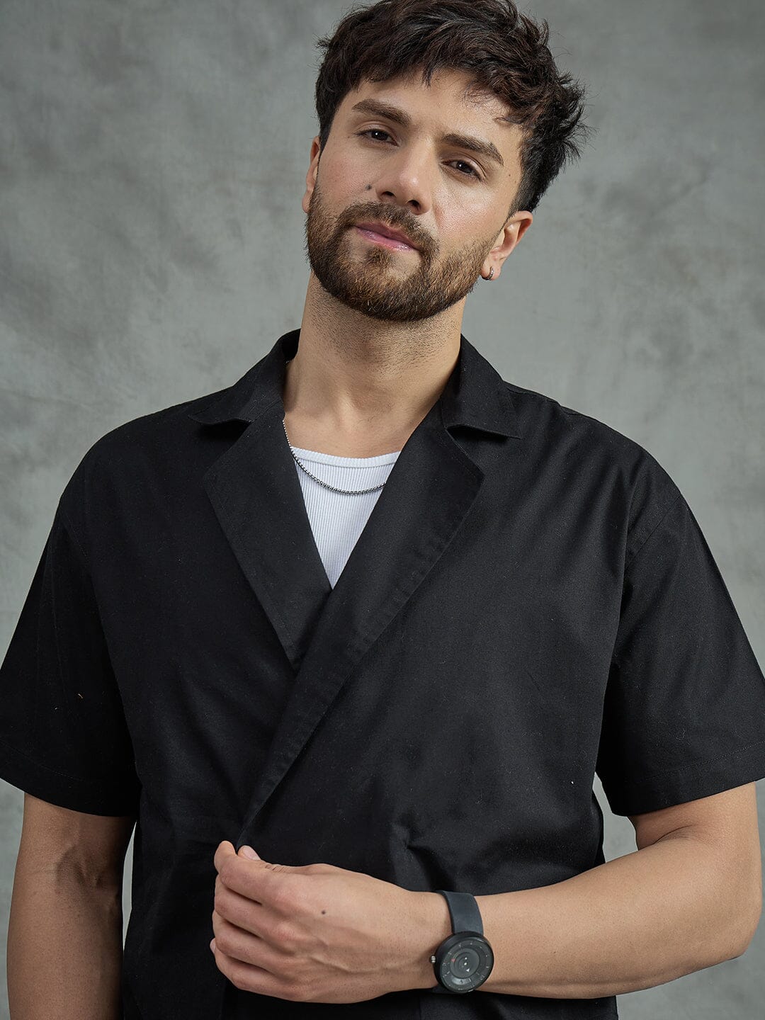 Black Korean Style Unibutton Cuban Shirt