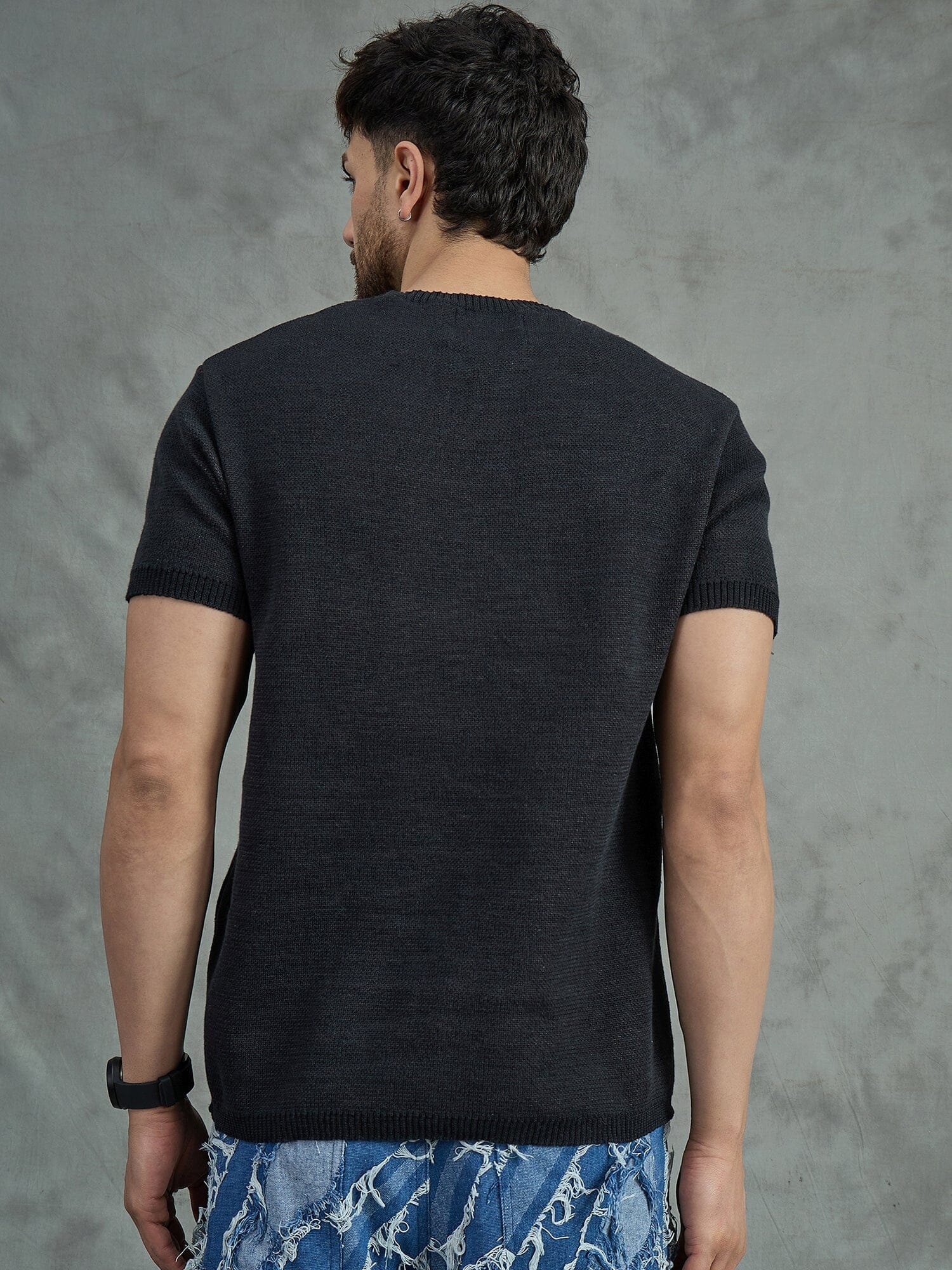 Black Bat Graphic Knitted Tshirt