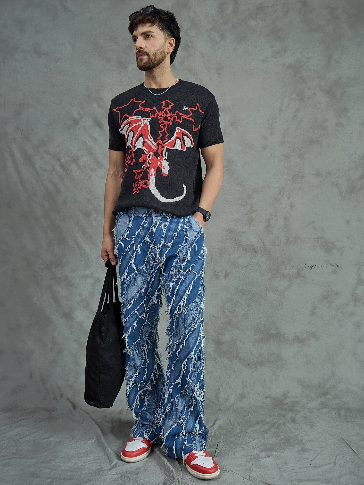 Black Bat Graphic Knitted Tshirt