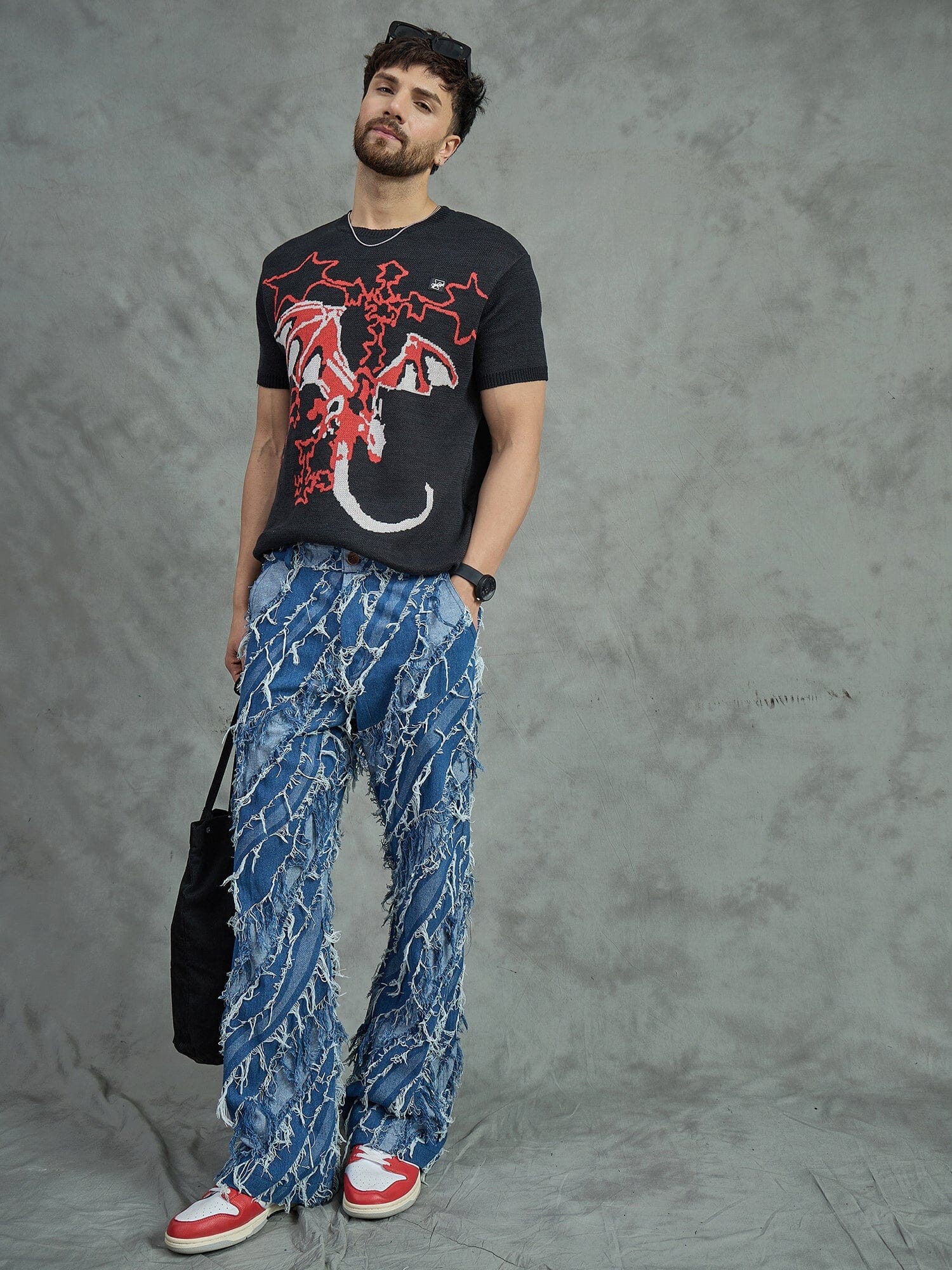 Black Bat Graphic Knitted Tshirt