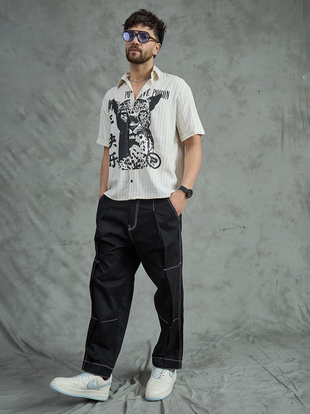 Ecru Cheetah Graphic Short Sleeves Shirt