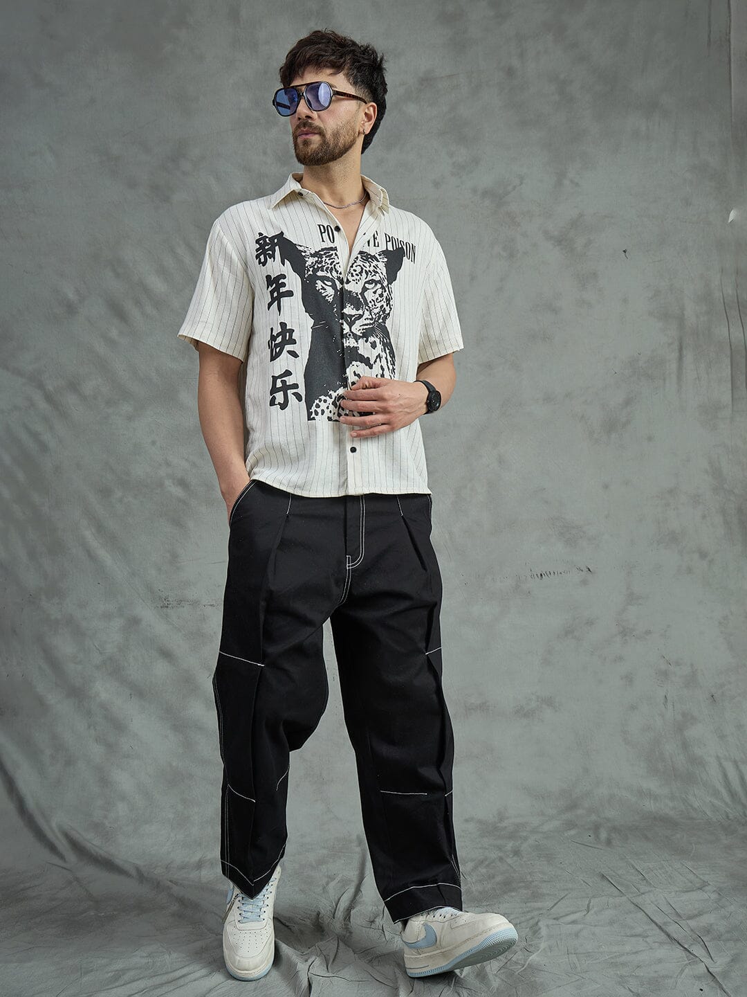 Ecru Cheetah Graphic Short Sleeves Shirt