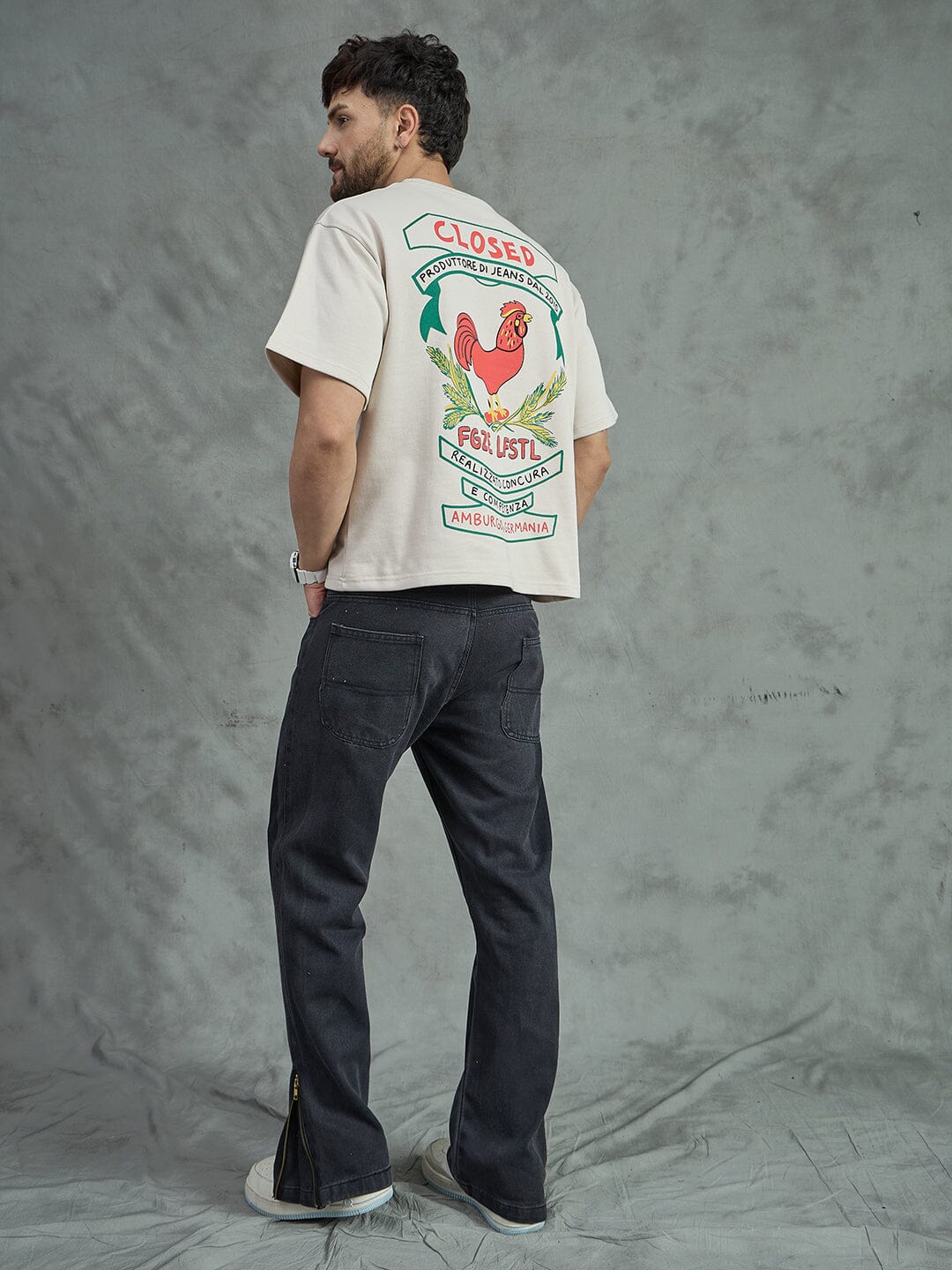 Ecru Rooster Graphic Oversized Tshirt